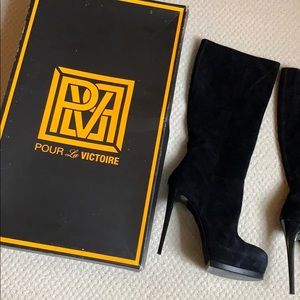 Pour La Victoire Black Suede Heel Boots